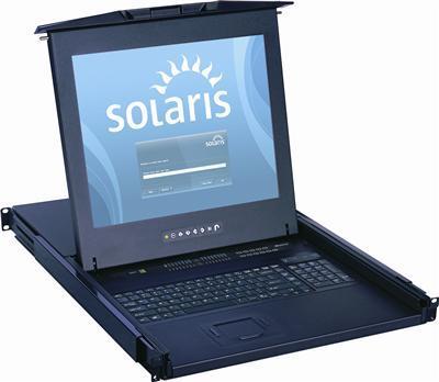 1U 19" Solaris Rack Monitor Keyboard Drawer with 16 Port USB KVM Switch Trackball