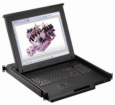 1U 17" Rack Monitor with Integrated CAT5 KVM Switch Trackball, 8 Ports