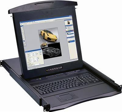 1U 19" Rackmount Monitor with Integrated PS2 KVM Switch Trackball, 8 Ports
