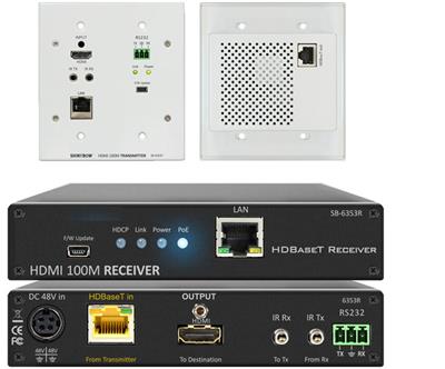 Shinybow SB-6353T/R KIT HDMI HDBaseT™ Wall Plate Transmitter w/PoH Receiver up to 330 Feet (100M) – (Single LAN, 2-Way IR, RS-232, HDMI)