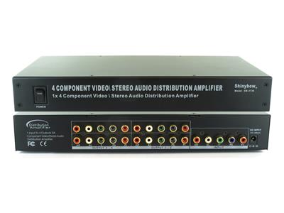 Component Splitter Distribution Amplifier with Audio 300Mhz RCA Connectors, 4 Ports