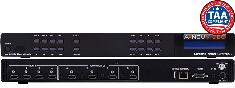 4x4 4K@60Hz HDMI HDR w/ 1080p Down Scalling, Analog Audio Output Matrix Routing Switcher