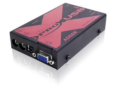AdderLink X-USBPRO - VGA, Audio and 4-port USB hub (full speed) extender to 300 meters over a single CATx cable.