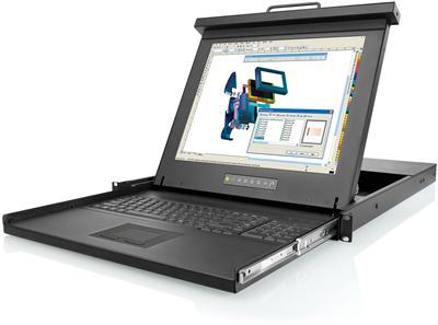 1U 19" Rackmount Monitor Keyboard Drawer Combo with USB and PS2 Interface Trackball