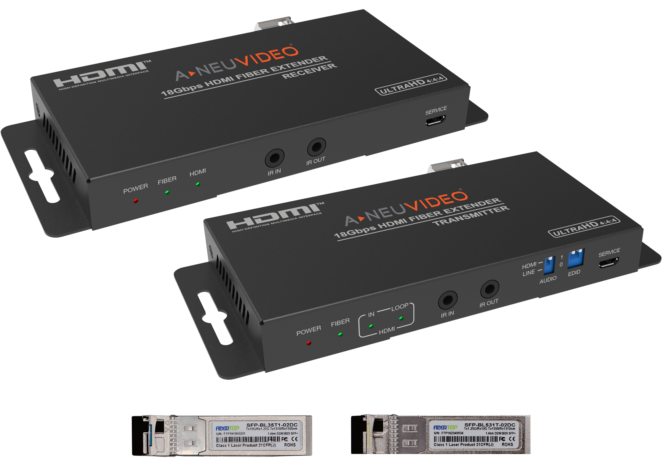 4K Fiber Optic HDMI Extender - 3300 FT/1000M - 4K@60Hz w/ IR, RS-232, HDMI 2.0 Support