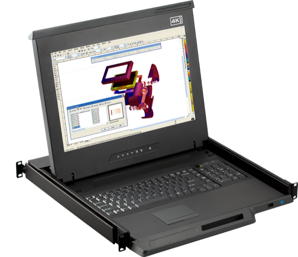 K117b-SDI Cyberview 1U 17" 4K LED Rack Mount Monitor Keyboard Console Drawer with Display Port and SDI Connectors Trackball