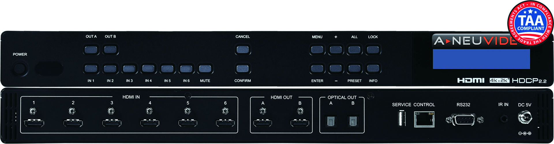 6x2 4K@60Hz HDMI HDR HDCP 2.2 18G Matrix Switcher Scaler w/ Audio De-Embedding