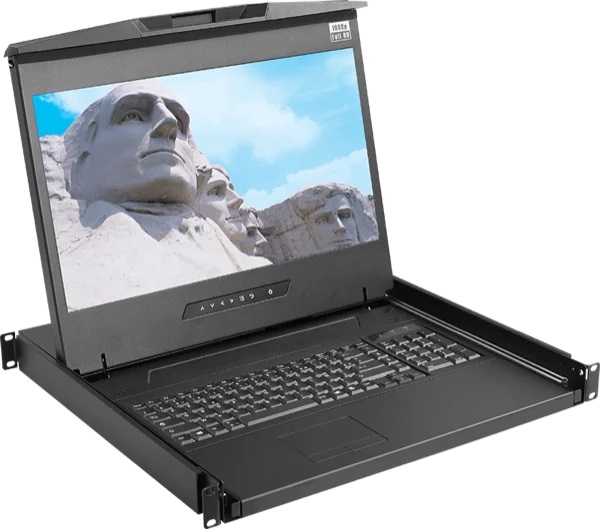1U 19" Widescreen HDMI, Display Port and VGA 1080p High Resolution 1920 x 1080 Rackmount Console Drawer with USB Interface Trackball
