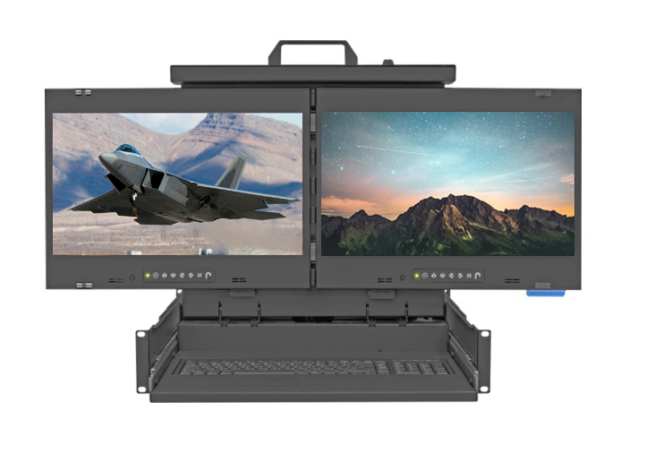MRK-F17e-2C CyberView 2U FHD 17.3 inch Dual-Display Rackmount Monitor Console Drawer with Touchpad